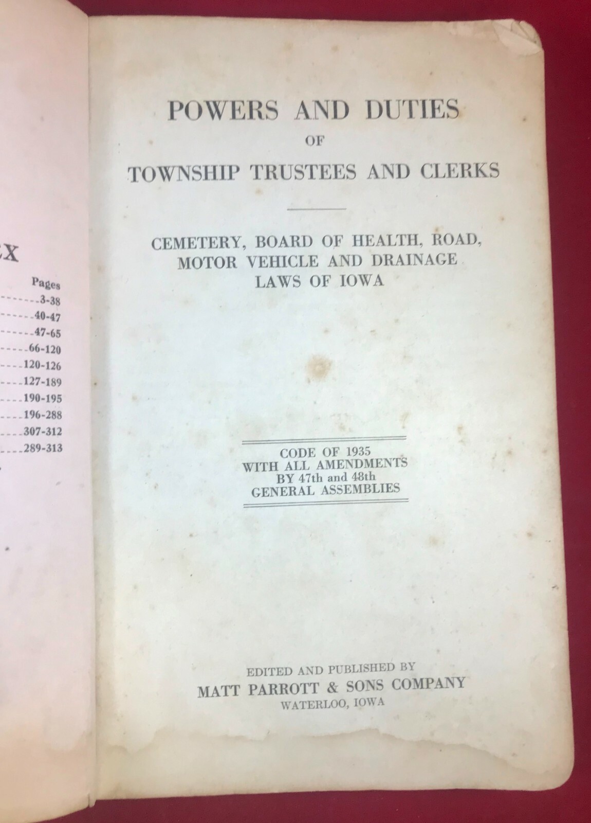 Powers and Duties of Township Trustees and Clerks – Iowa – 1939 – 325 Pages