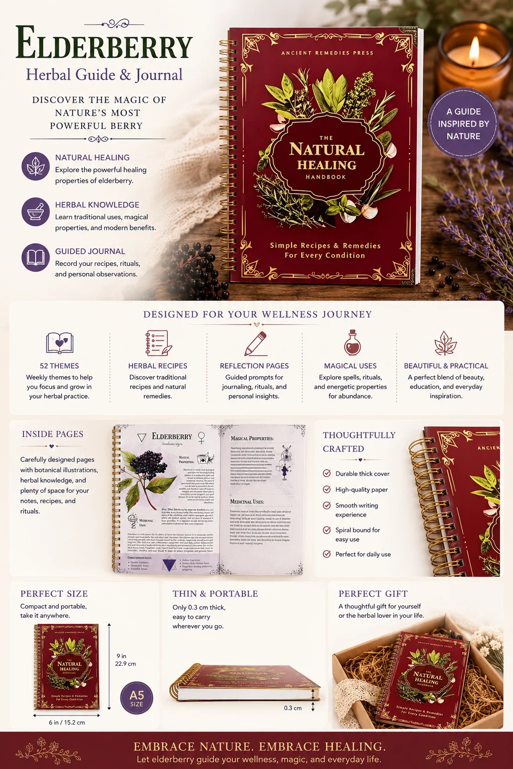 The Natural Healing Handbook, Spiral-Bound Guide For Herbal Remedies And Natural