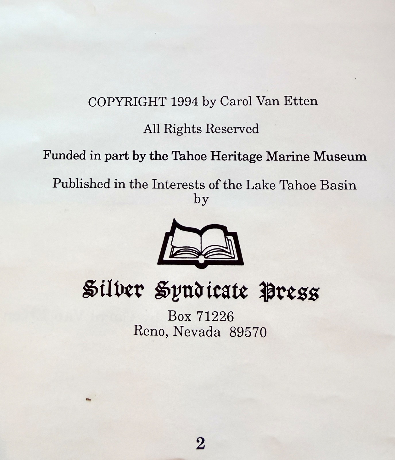 MEEKS BAY MEMORIES by Carol Van Etten 1994, Lake Tahoe history, PB 9×12″ 272 pgs