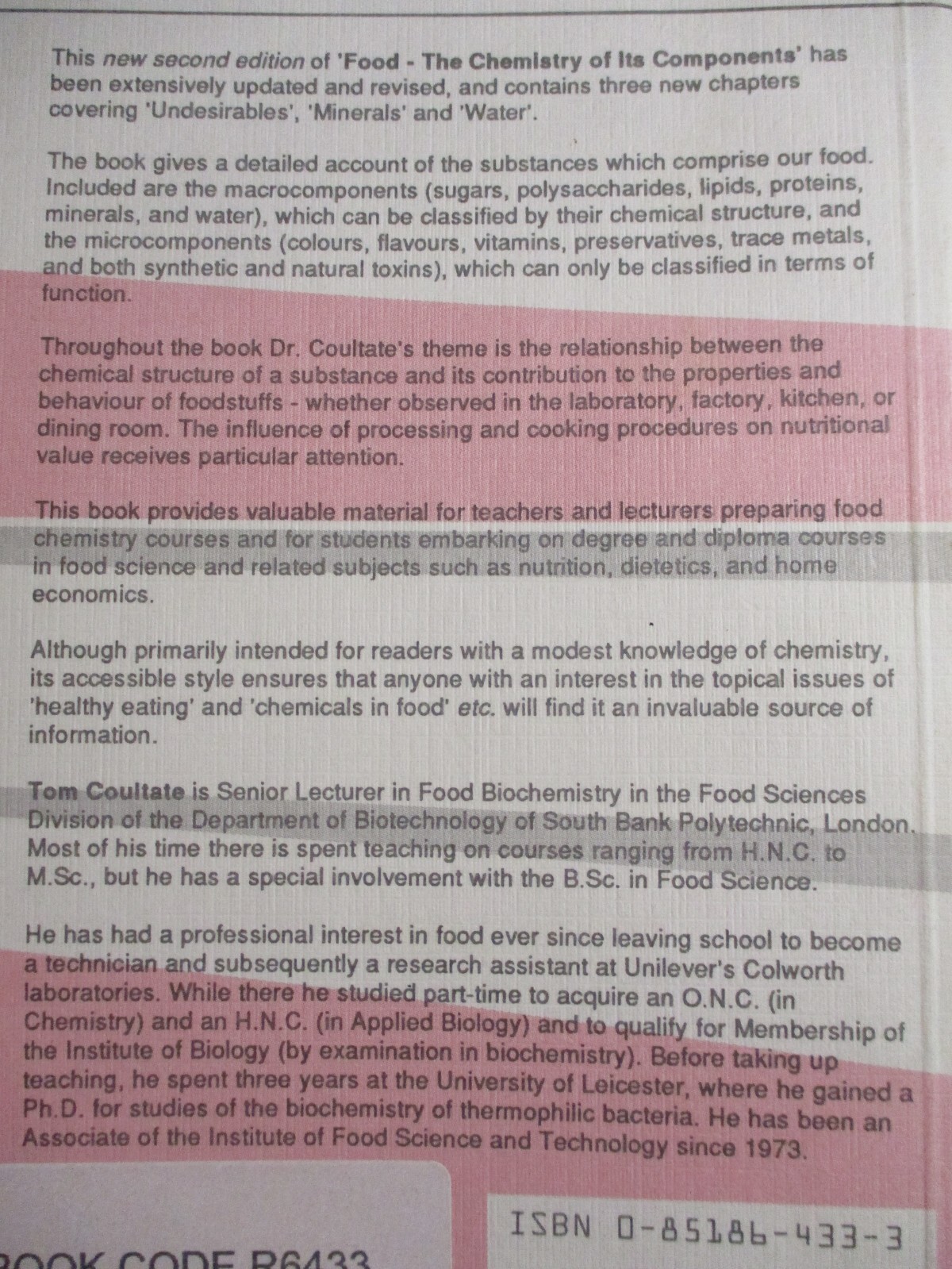 Food : The Chemistry of Its Components 2nd Ed. by T. P. Coultate SC 1990