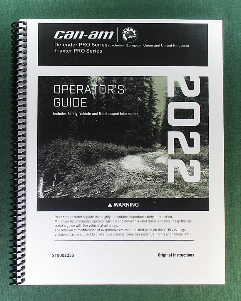 2022 Can-Am Defender PRO XT HD10 Owner’s Manual: 228 Pages & Protective Covers