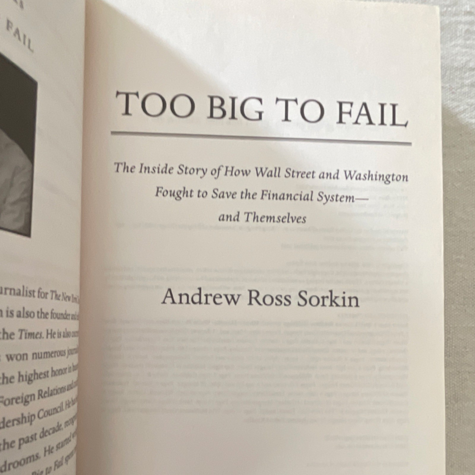 Too Big to Fail by Andrew Ross Sorkin, Penguin Paperback, Banks & Banking