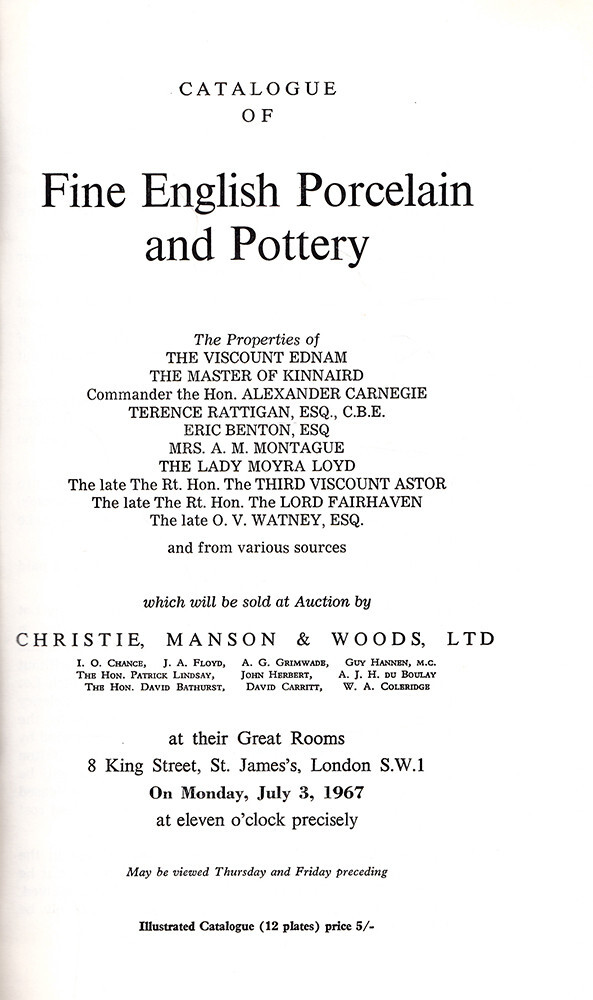 1967 FINE ENGLSIH PORCELAIN & POTTERY Christie’s UK Catalogue Illustrated