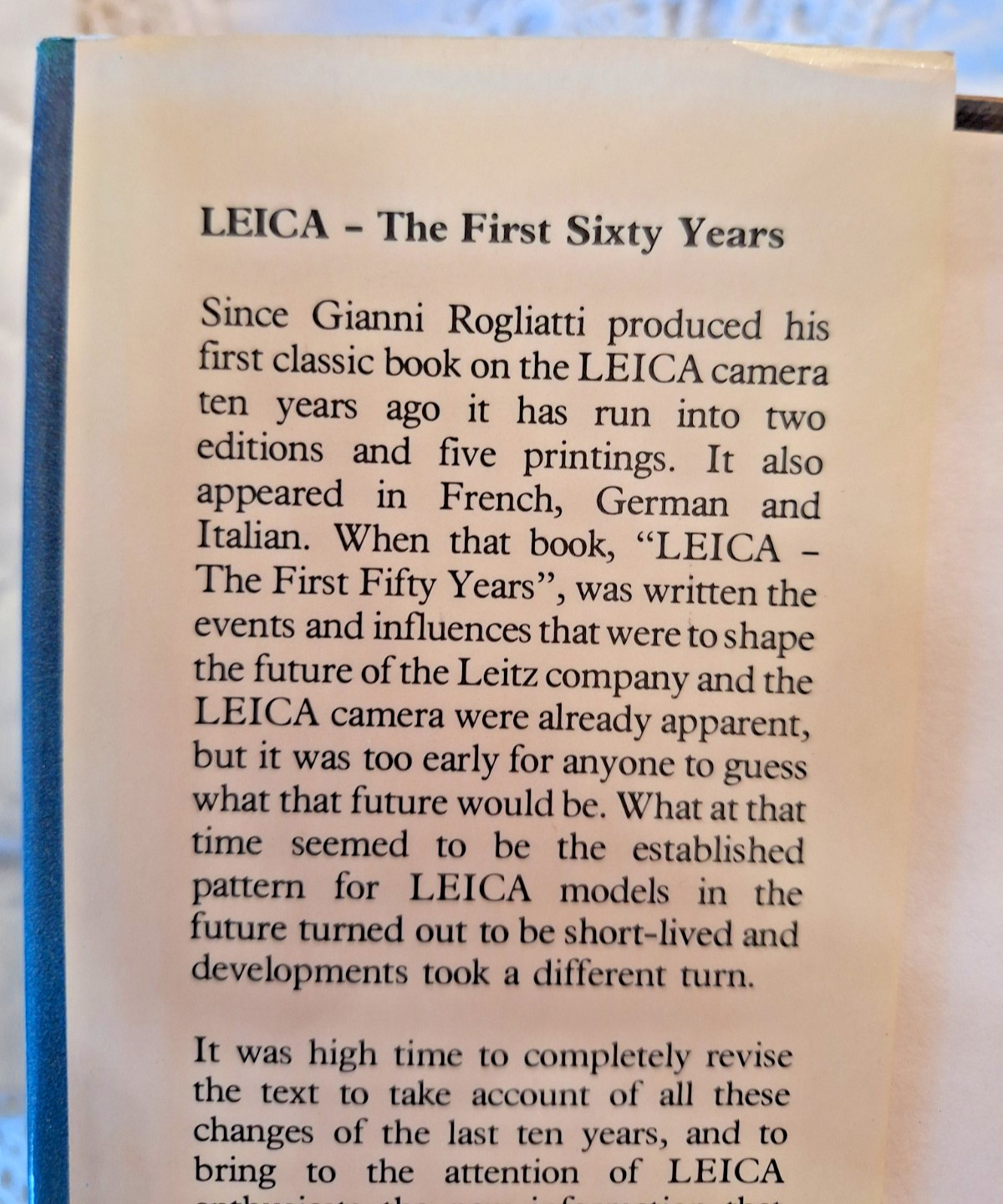 Leica The First 60 Years by G Rogliatti Hove Foto Books 1982 United Kingdom HCDJ