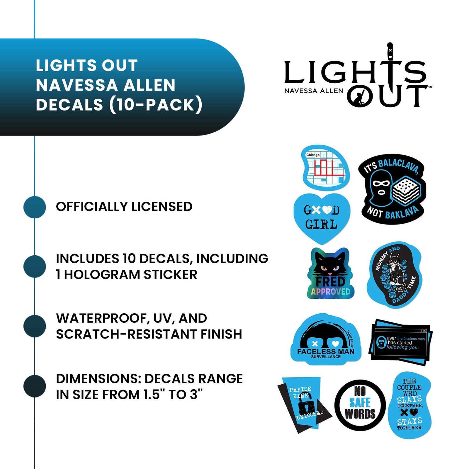 Lights Out Navessa Allen Vinyl Decal 10-Pack