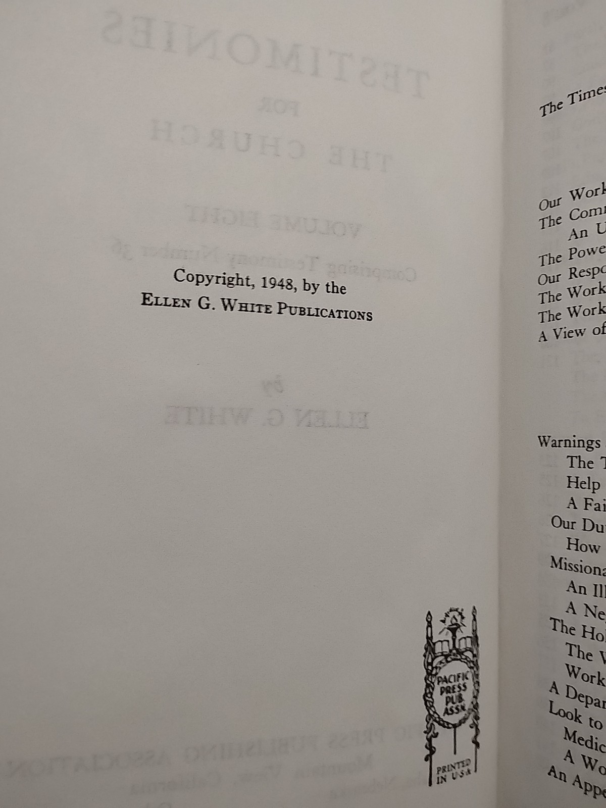 Testimonies for the Church : Volume 8 – Ellen G. White – 1948 – Hardcover