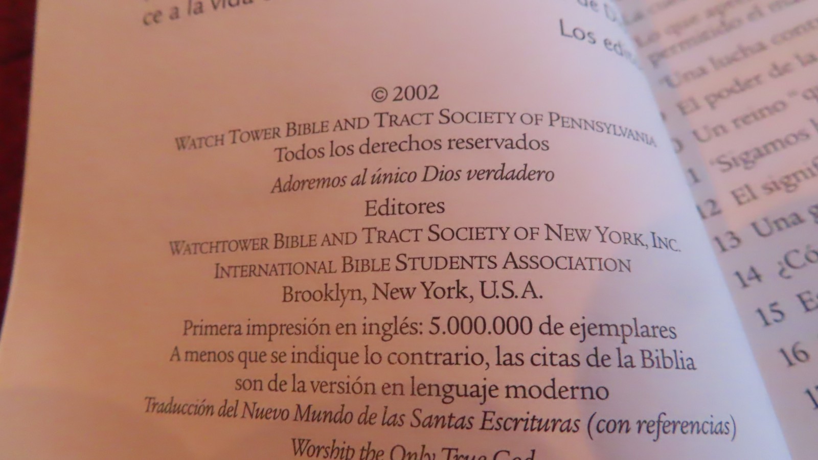 Worship the Only True God” 2002. 192 pages. Paperback Watchtower SPANISH