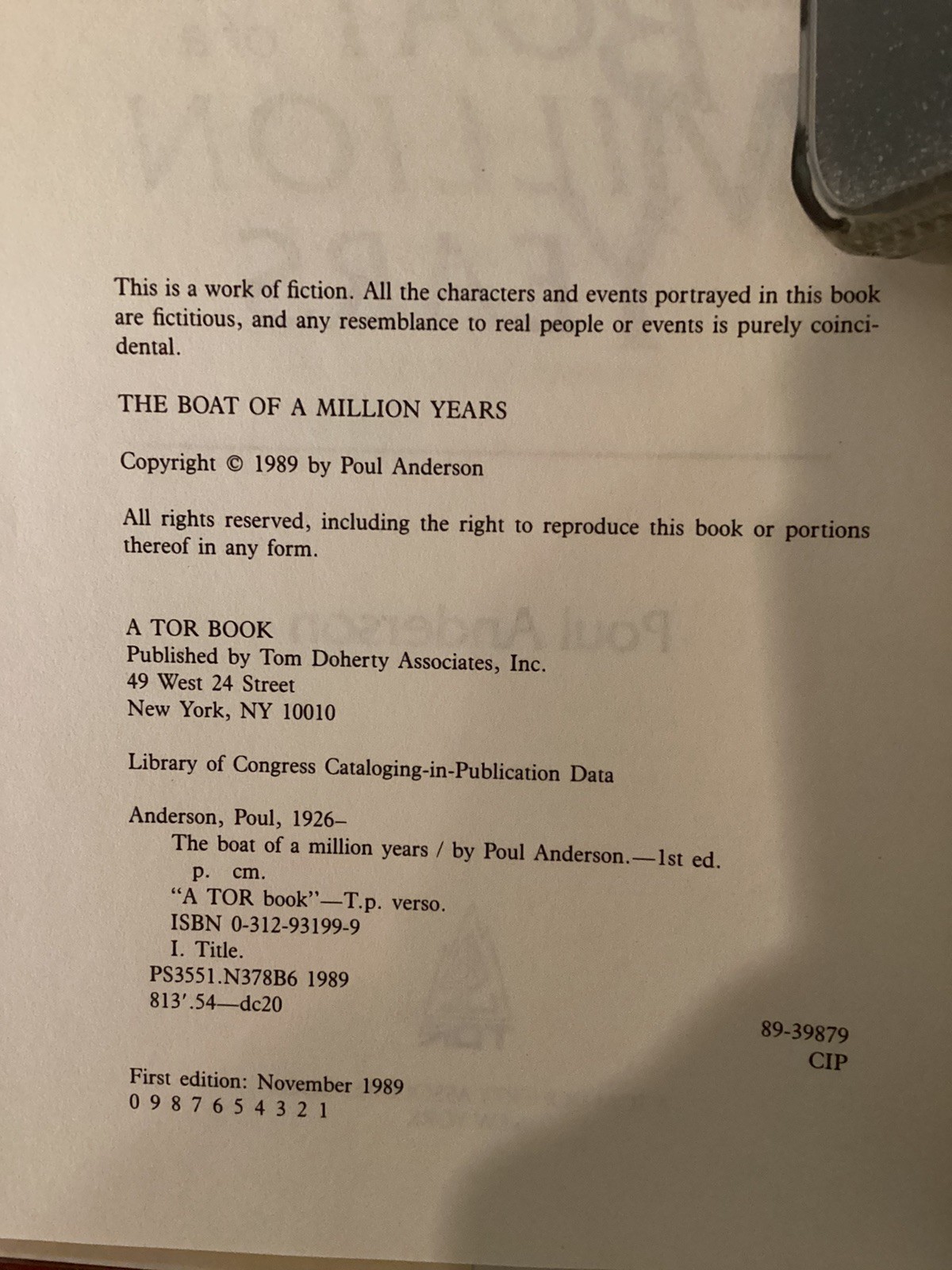 The Boat of a Million Years Poul Anderson (1989, HC) VG FIRST EDITION