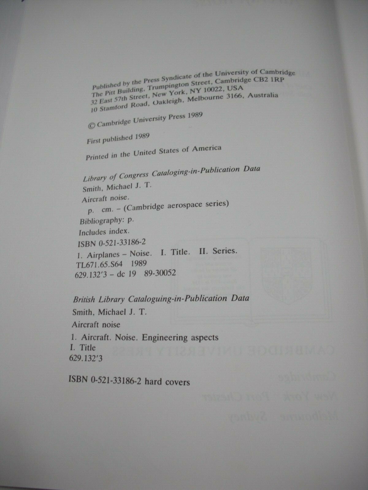 SCARCE CAMBRIDGE UNIVERSITY AERONAUTICS TEXT “AIRCRAFT NOISE” BY SMITH! 359 PGS